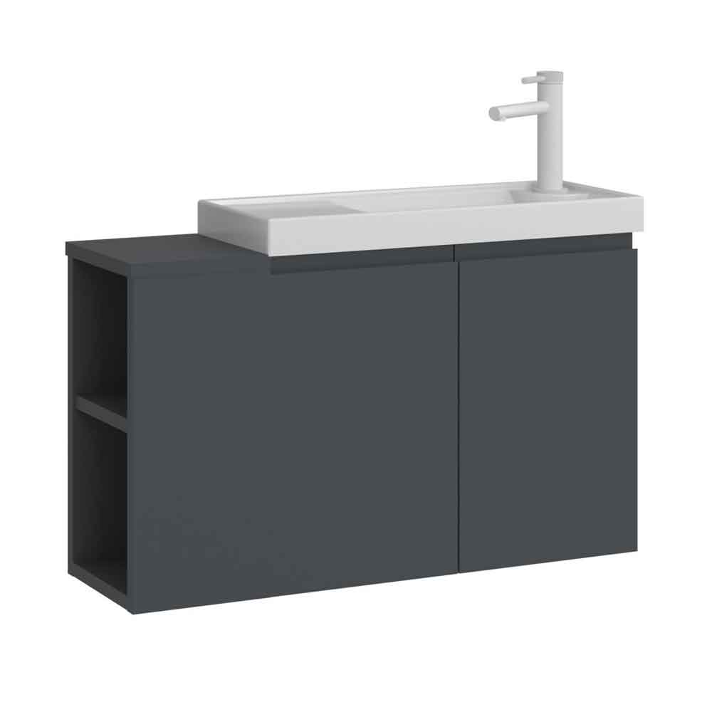 Ferla 800mm Wooden Wall Mounted Vanity Unit & Basin with 2 Doors in Matte Anthracite