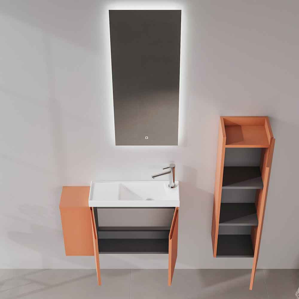 Ferla 800mm Wooden Wall Mounted Vanity Unit & Basin with 2 Doors in Matte Cinnamon