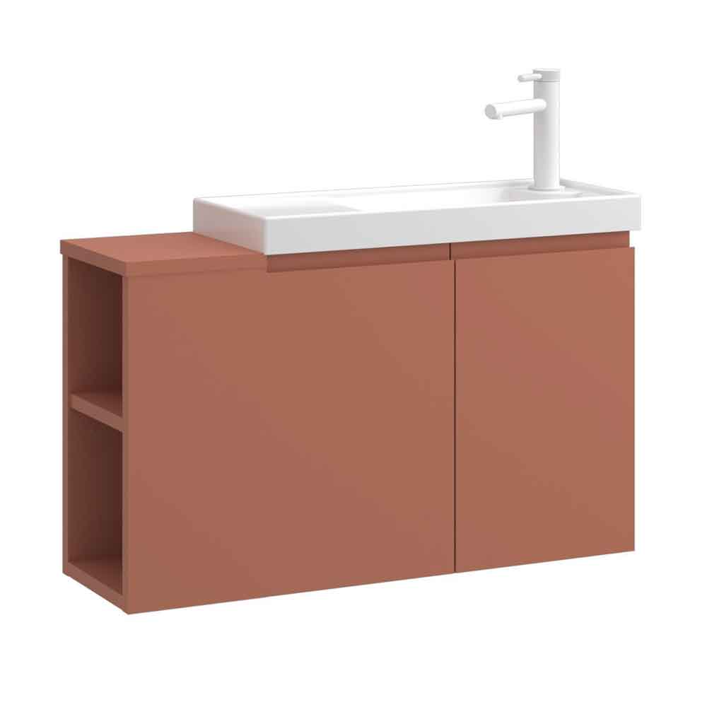 Ferla 800mm Wooden Wall Mounted Vanity Unit & Basin with 2 Doors in Matte Cinnamon