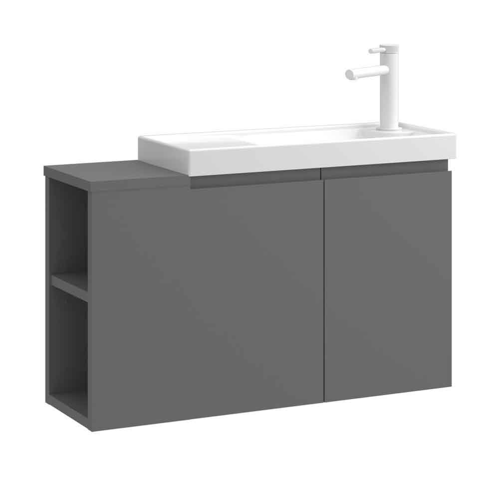 Ferla 800mm Wooden Wall Mounted Vanity Unit & Basin with 2 Doors in Matte Grey