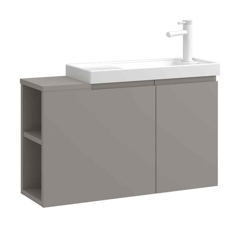 Ferla 800mm Wooden Wall Mounted Vanity Unit & Basin with 2 Doors in Matte Mink