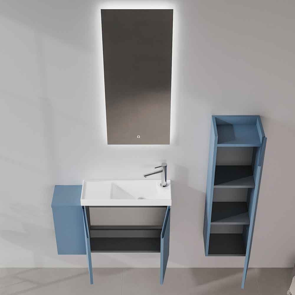 Ferla 800mm Wooden Wall Mounted Vanity Unit & Basin with 2 Doors in Petrol Blue
