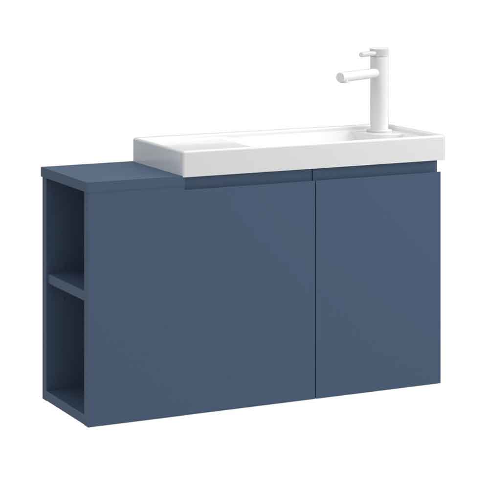 Ferla 800mm Wooden Wall Mounted Vanity Unit & Basin with 2 Doors in Petrol Blue