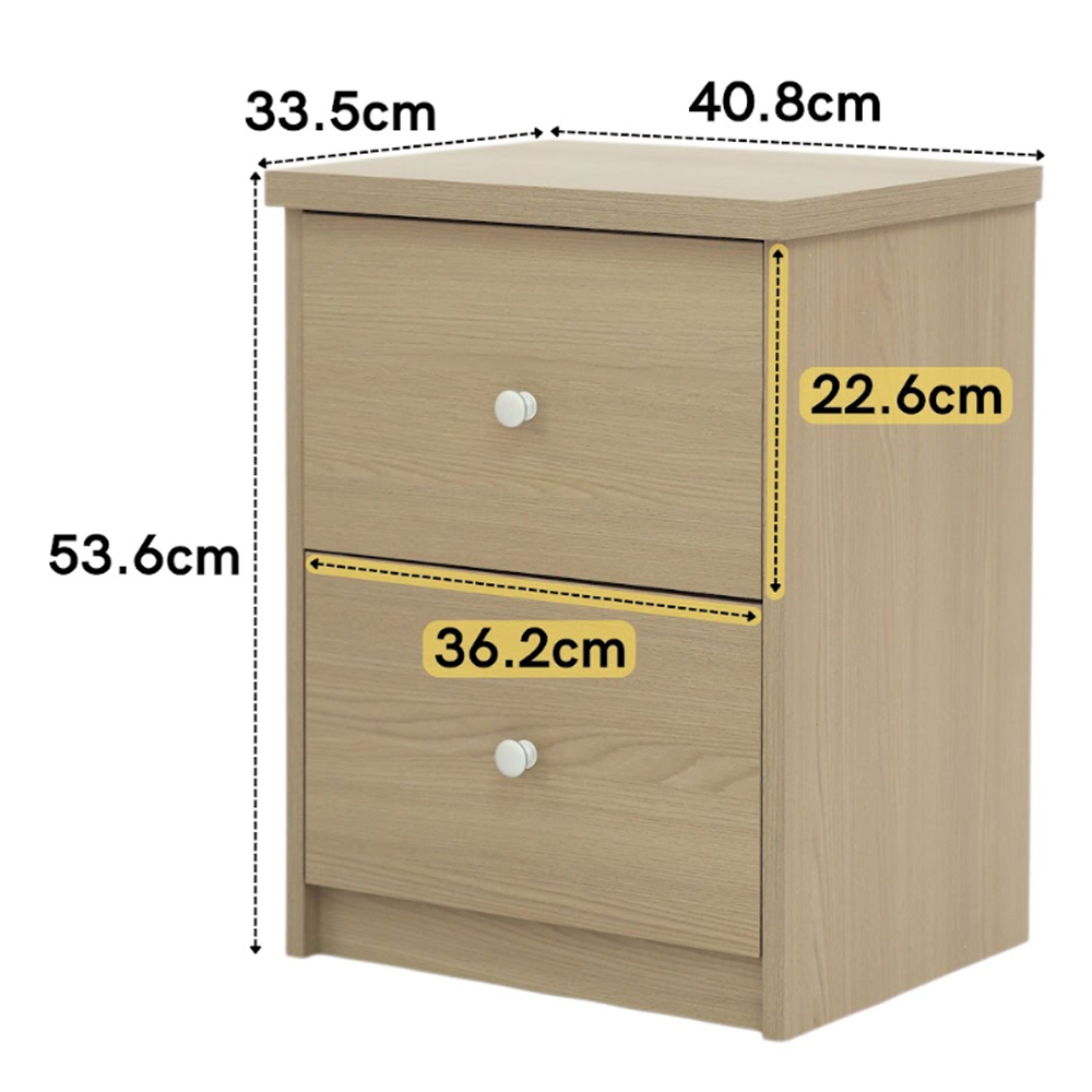 Ferlano Wooden Bedside Cabinet with 2 Drawers in Oak