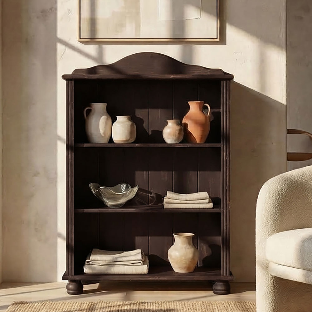 Ferlune Wooden Bookcase with 2 Shelves in Brown