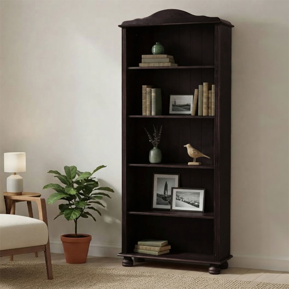 Ferlune Wooden Bookcase with 4 Shelves in Brown