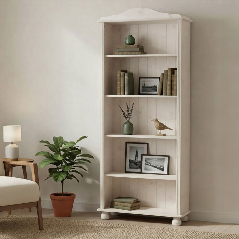 Ferlune Wooden Bookcase with 4 Shelves in White
