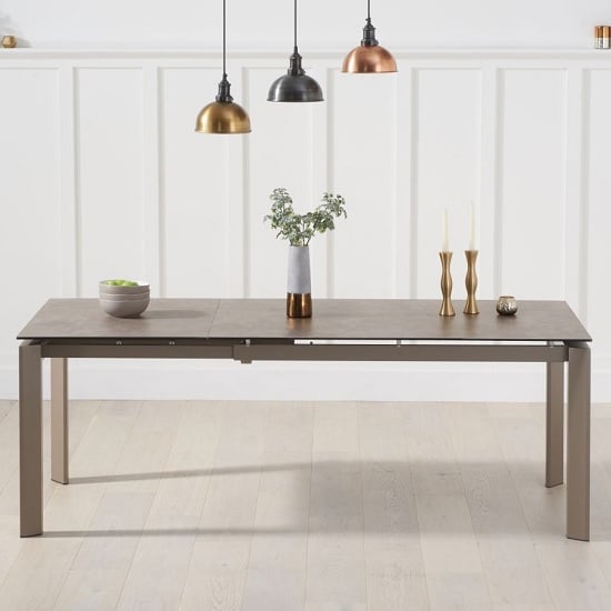 Fern Glass Extendable Dining Table In Mink Brown Italian Ceramic Furniture in Fashion