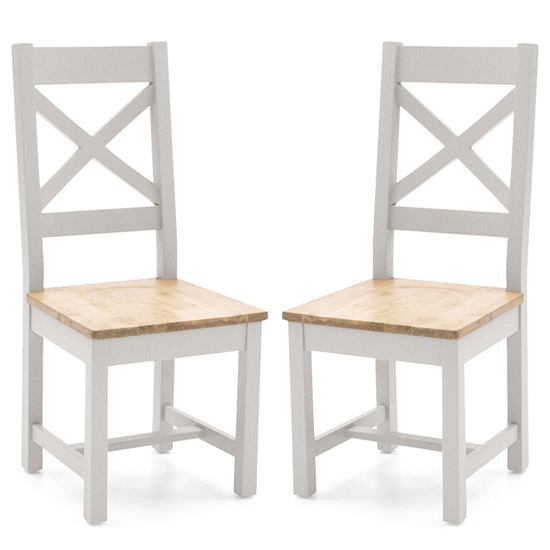 Ferndale Grey With Oak Seat Cross Back Dining Chairs In Pair