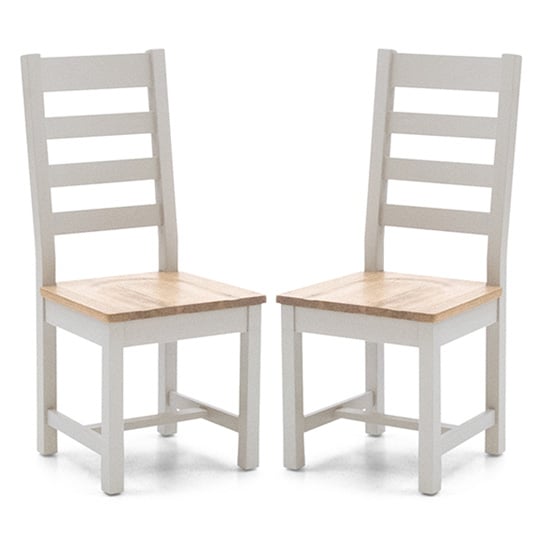 Ferndale Grey With Oak Seat Ladder Back Dining Chairs In Pair