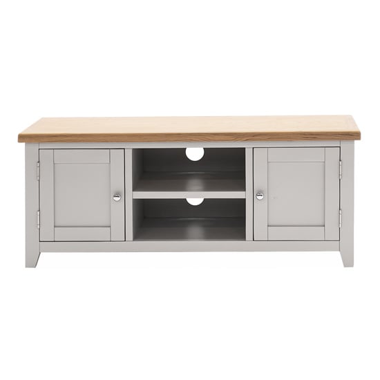 Freda Rectangular Wooden TV Stand With 2 Doors In Grey And Oak