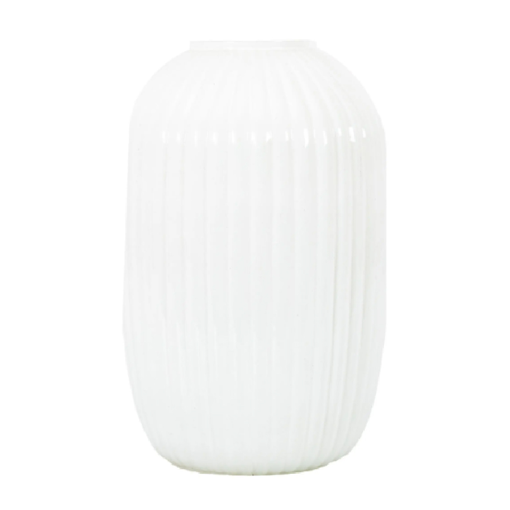 Ferndale Opaque Glass Ridged Vase In White