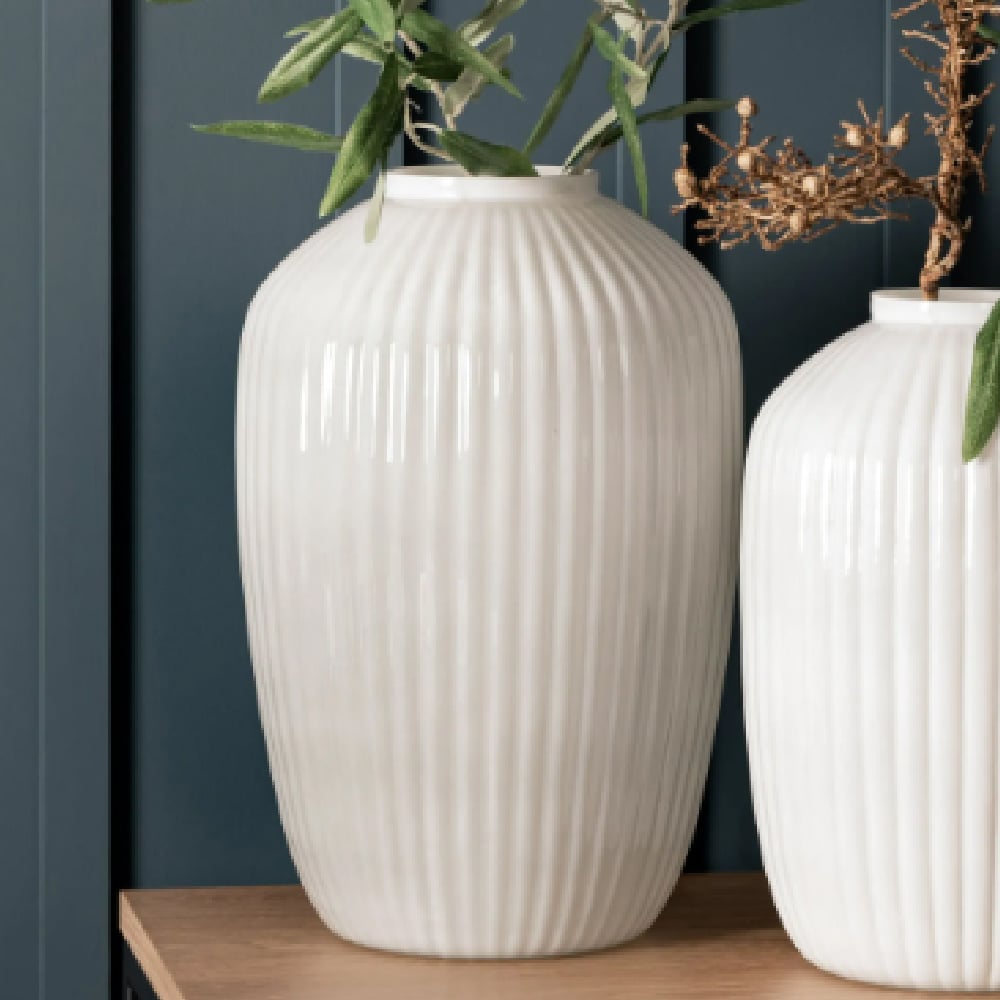 Ferndale Opaque Glass Ridged Vase In White