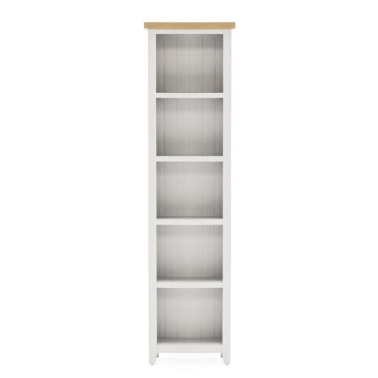 Ferndale Slim Wooden 4 Shelves Bookcase In Grey With Oak Top