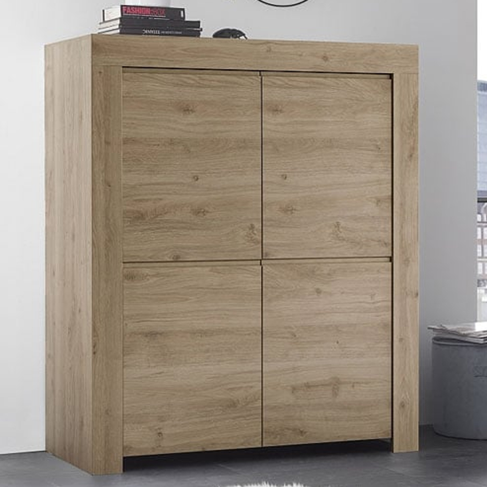 Ferndale Wooden Highboard With 4 Doors In Cadiz Oak