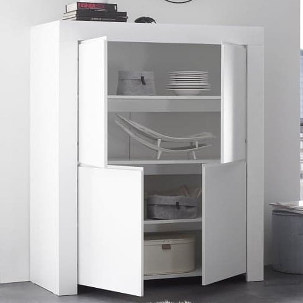 Ferndale Wooden Highboard With 4 Doors In Matt White