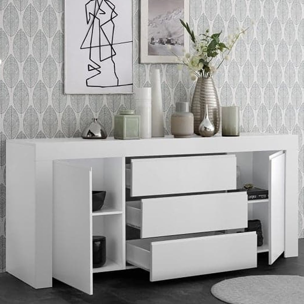 Ferndale Wooden Sideboard With 2 Doors 3 Drawers In Matt White