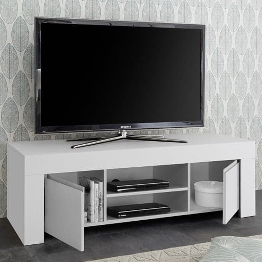 Ferndale Wooden TV Stand With 2 Doors In Matt White