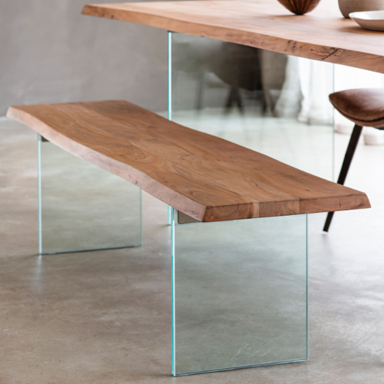 Read more about Ferno wooden dining bench with glass legs in natural