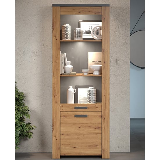 Product photograph of Fero Display Cabinet Tall In Artisan Oak And Matera With Led from Furniture in Fashion