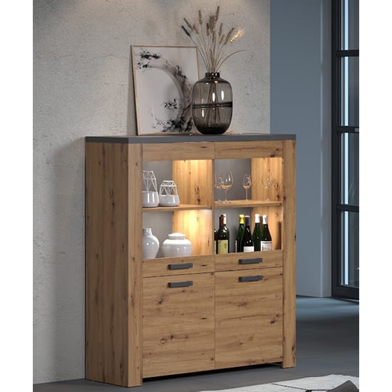 Product photograph of Fero Display Cabinet Wide In Artisan Oak And Matera With Led from Furniture in Fashion