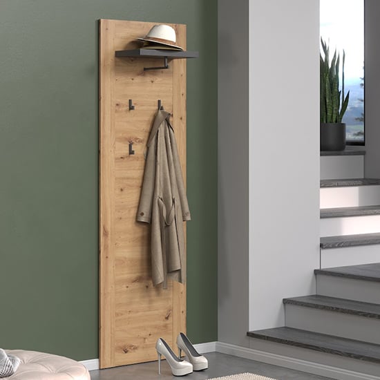 Product photograph of Fero Wooden Hallway Coat Rack Panel In Artisan Oak And Matera from Furniture in Fashion