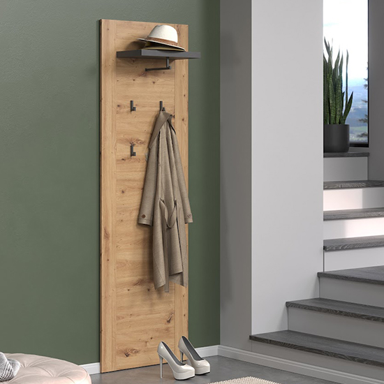 Fero Wooden Hallway Coat Rack Panel In Artisan Oak And Matera