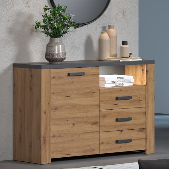 Fero Sideboard With 1 Door 3 Drawers In Artisan Oak With LED