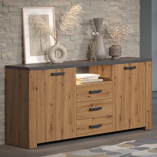Photo of Fero sideboard with 2 doors 3 drawers in artisan oak with led