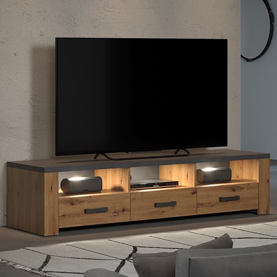 Product photograph of Fero Tv Stand With 3 Drawers In Artisan Oak And Matera With Led from Furniture in Fashion