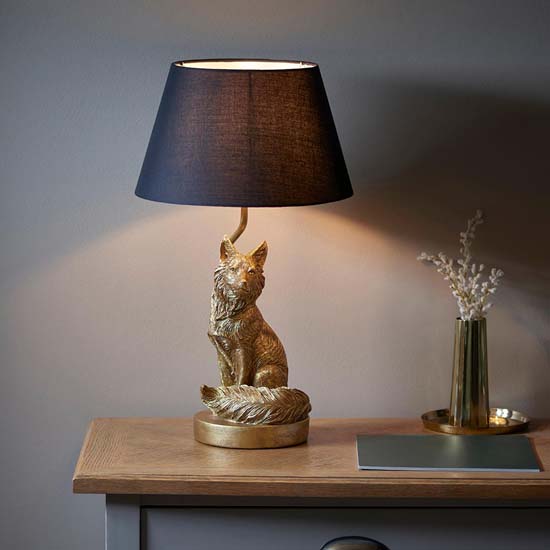 Ferrara Black Fabric Shade Table Lamp In Vintage Gold