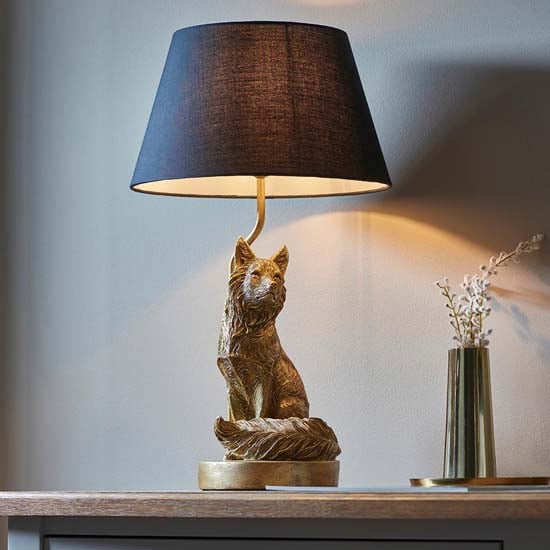 Product photograph of Ferrara Black Fabric Shade Table Lamp In Vintage Gold from Furniture in Fashion