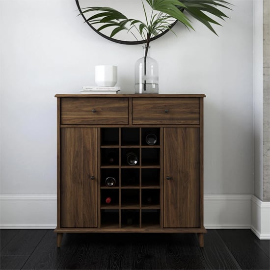 Product photograph of Ferris Wooden Bar Cabinet With 2 Doors 2 Drawers In Walnut from Furniture in Fashion