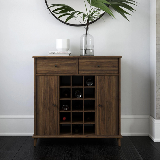 Read more about Ferris wooden bar cabinet with 2 doors 2 drawers in walnut