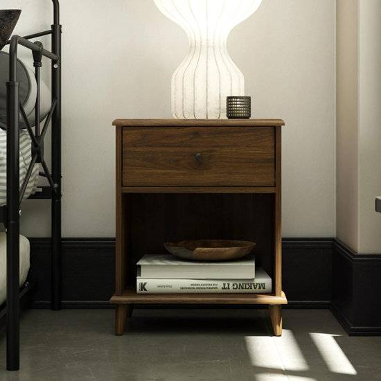 Read more about Ferris wooden bedside cabinet with 1 drawer in walnut
