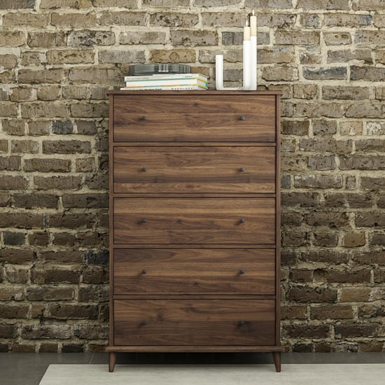 Ferris Wooden Chest Of 5 Drawers In Walnut