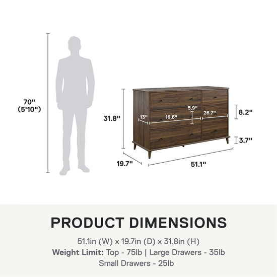 Ferris Wooden Chest Of 6 Drawers In Walnut