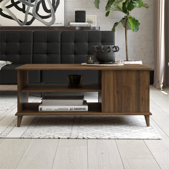 Read more about Ferris wooden coffee table with 2 shelves in walnut
