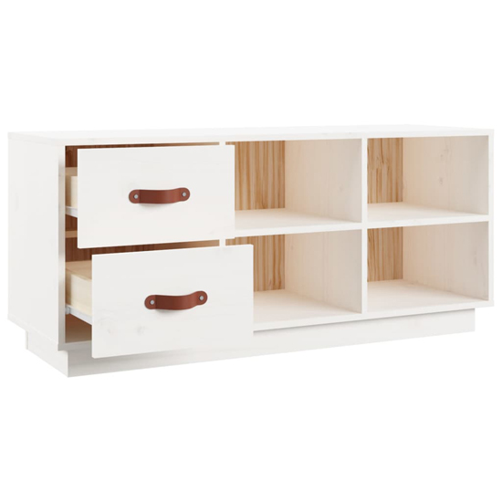 Ferrol Pinewood Shoe Storage Bench With 2 Drawers In White
