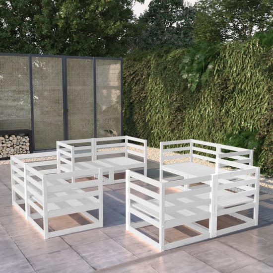 Product photograph of Ferrol Solid Pinewood 8 Piece Garden Lounge Set In White from Furniture in Fashion