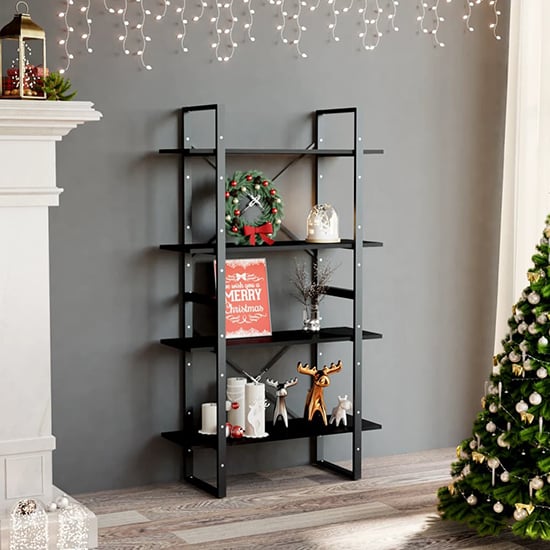 Feryal Wooden 4-Tier Bookshelf In Black