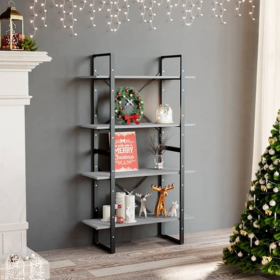 Feryal Wooden 4-Tier Bookshelf In Concrete Effect