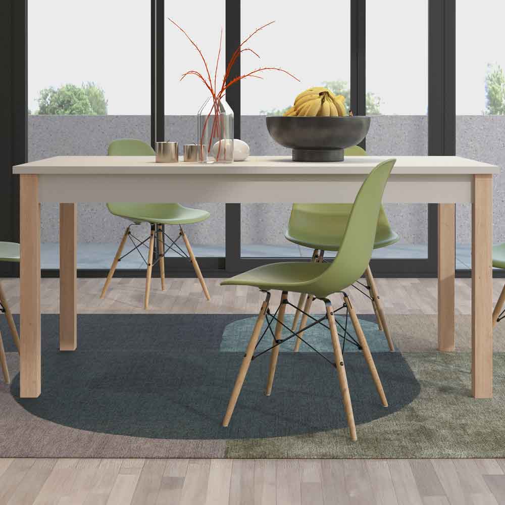 Fesira Rectangular Wooden Dining Table in White and Oak