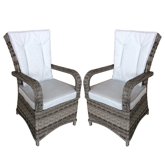 Photo of Fetsa outdoor flat brown weave dining armchairs in pair