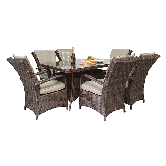 Photo of Fetsa rectangular 150cm dining table with 6 armchairs in brown