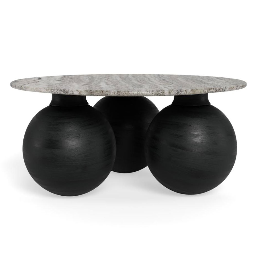 Fexira Grey Morchana Polished Marble Top Coffee Table with Black Sandblasted Base