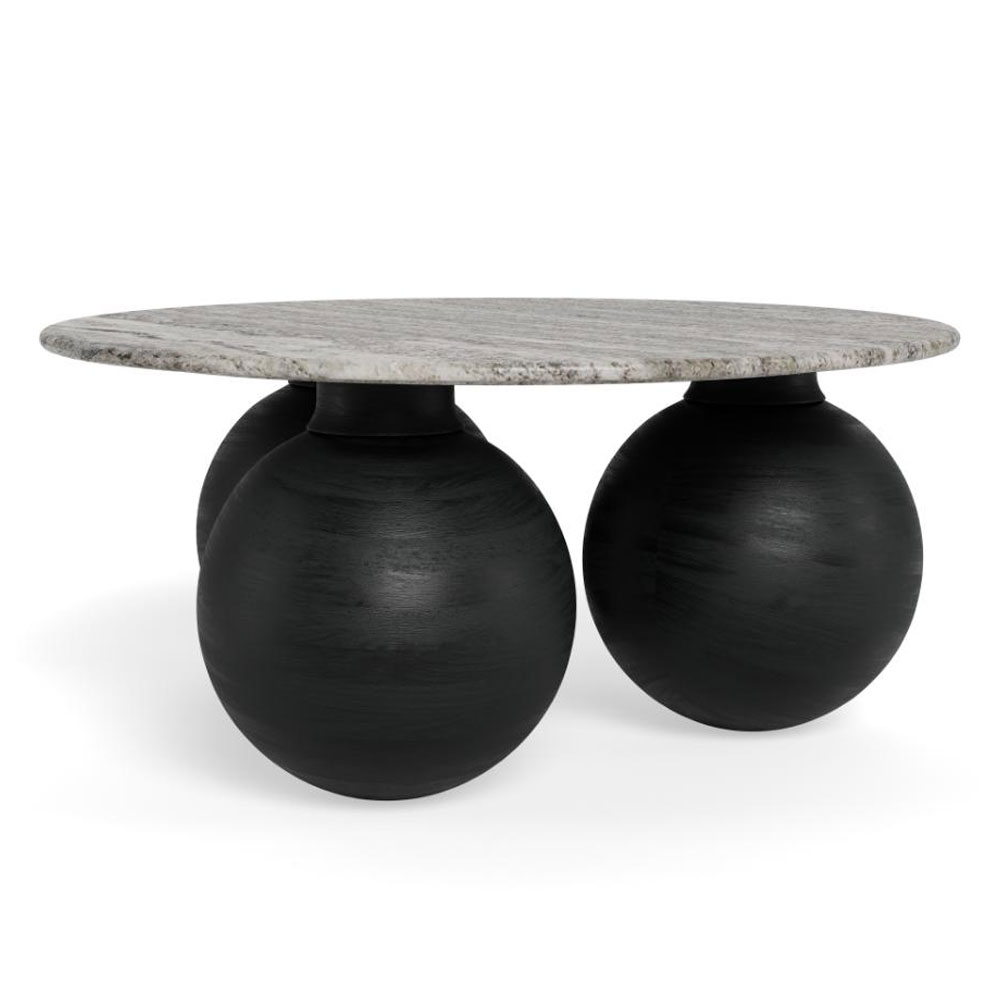 Fexira Grey Morchana Polished Marble Top Coffee Table with Black Sandblasted Base