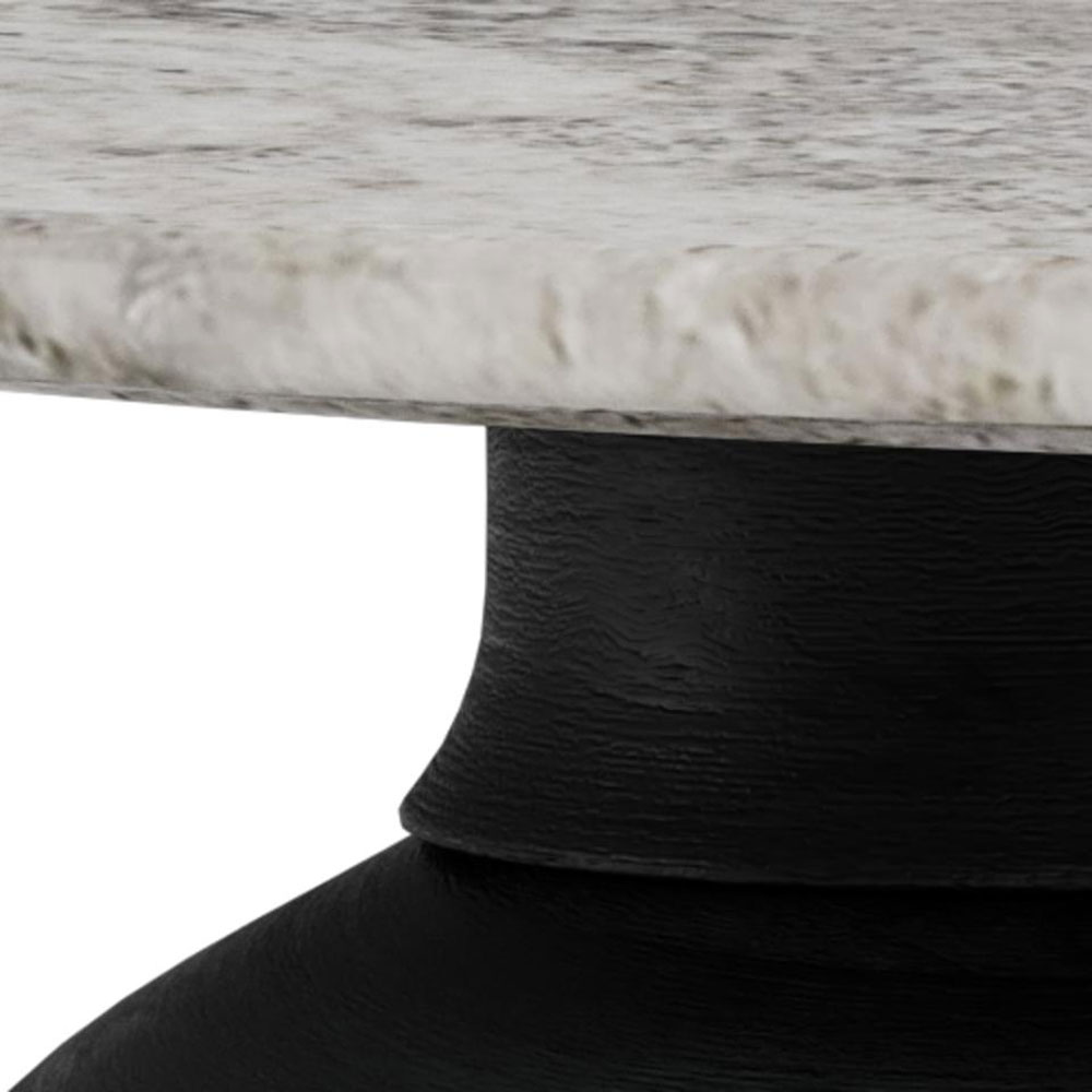 Fexira Grey Morchana Polished Marble Top Coffee Table with Black Sandblasted Base