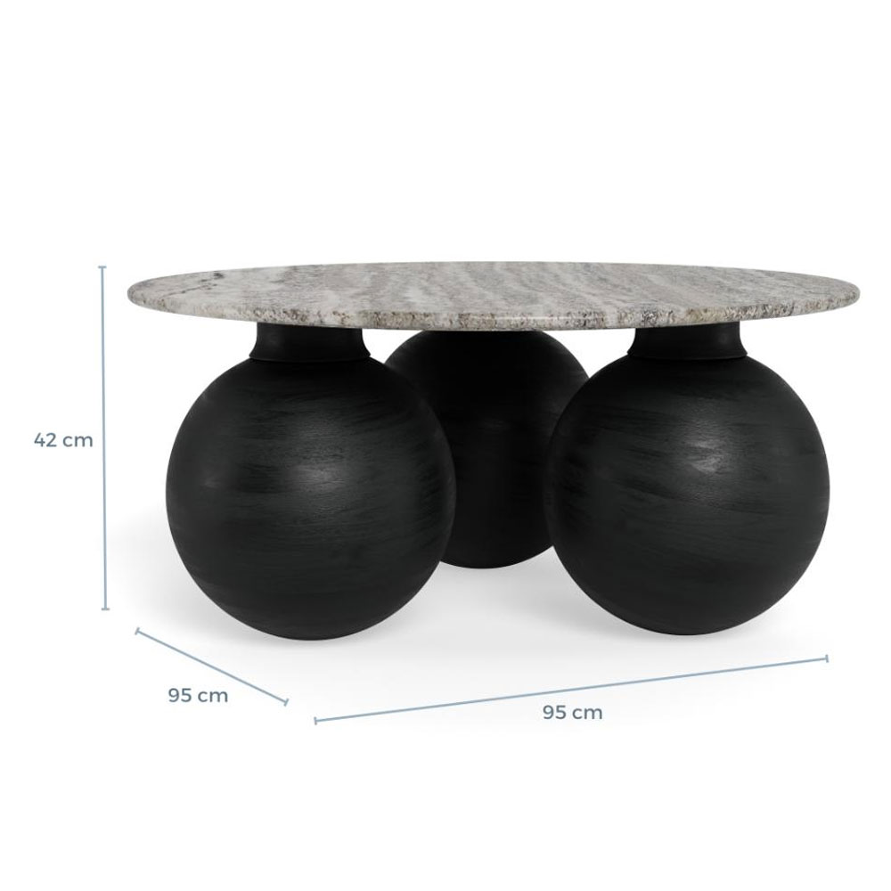 Fexira Grey Morchana Polished Marble Top Coffee Table with Black Sandblasted Base