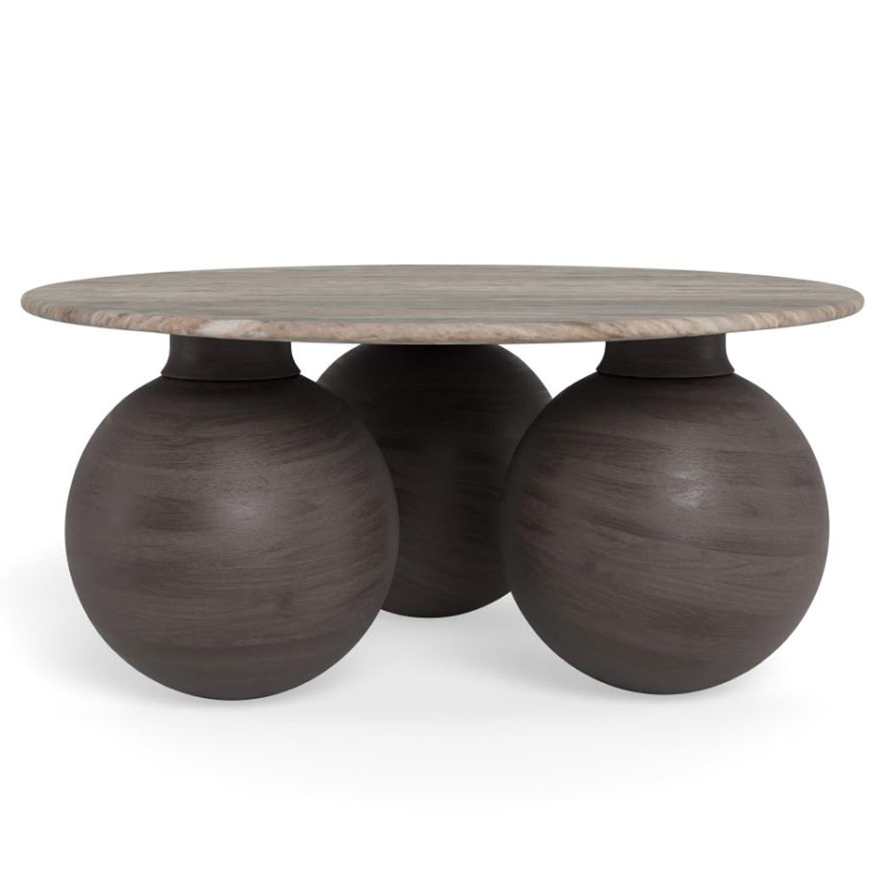 Fexira Grey Toronto Polished Marble Top Coffee Table with Brown Sandblasted Base